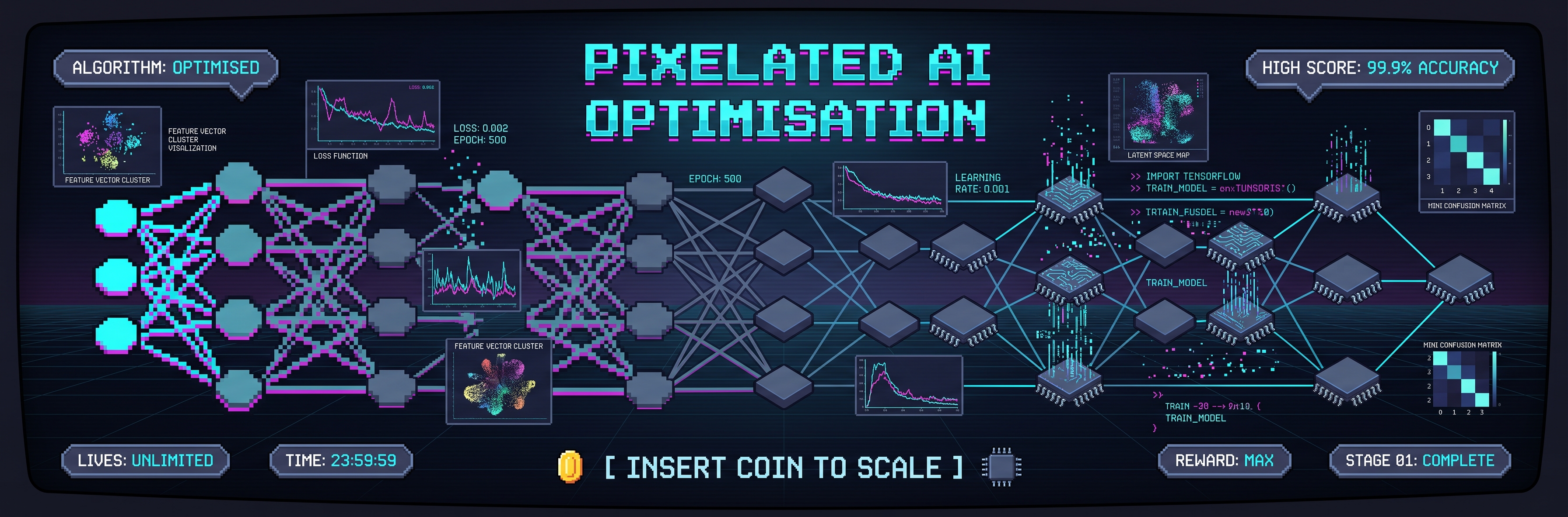Pixelated AI Optimisation - Neural Network Architecture Banner